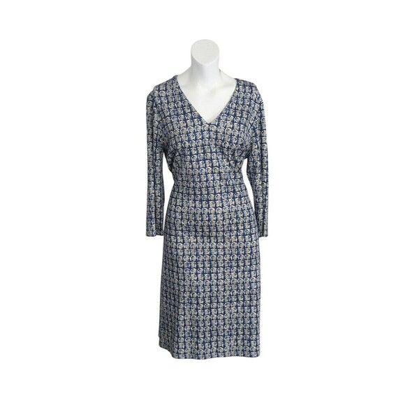 J. McLaughlin Blue Floral 3/4 Sleeve Catalina Cloth Dress V Neck Tie Back Sz L - Picture 1 of 7